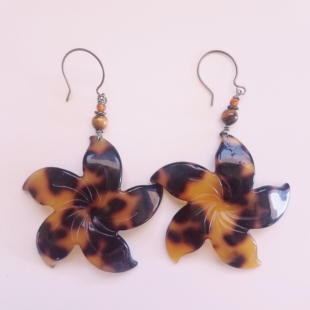 Large Faux Tortoise Shell Earrings